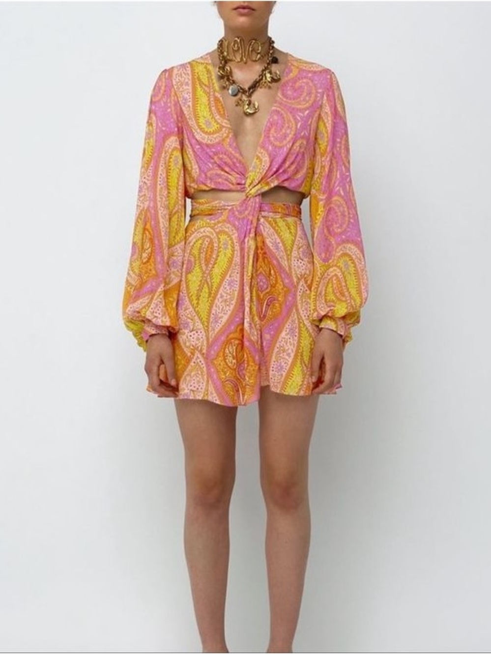 ZARA Paisley Printed Cut Outside Mini Dress
